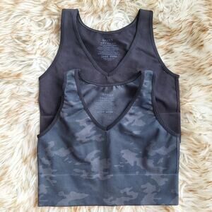 SPANX bundle lot of 2 cropped tank top sports bras size Small black & Camo EUC